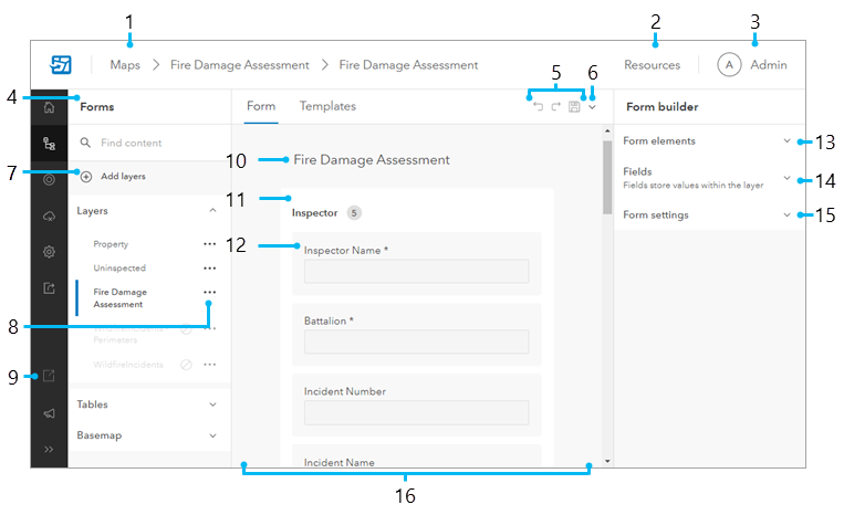 Die Seite "Formulare" mit dem Formular-Builder Die Seite "Formulare" mit dem Formular-Builder