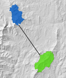 Karte der geradlinigen Route zwischen zwei Positionen Karte der geradlinigen Route zwischen zwei Positionen