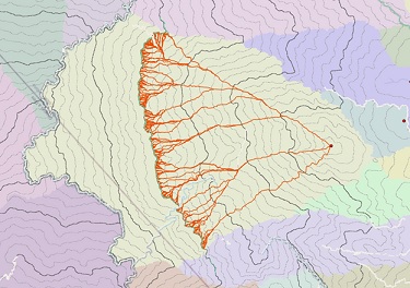 Karte mit Pfaden, die innerhalb eines Polygon-Ziels beginnen und deren Kosten für die Rückkehr zur Quelle identisch sind Karte mit Pfaden, die innerhalb eines Polygon-Ziels beginnen und deren Kosten für die Rückkehr zur Quelle identisch sind
