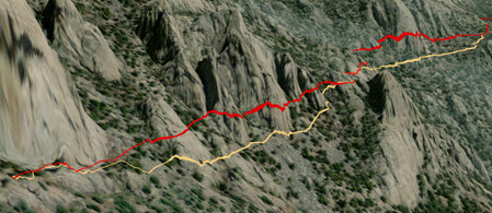 Zwei Vorschläge für Wanderwege an einem Berghang Zwei Vorschläge für Wanderwege an einem Berghang