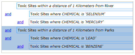 Auswählen der zweiten Gruppe von Attributausdrücken und des räumlichen Ausdrucks, zu dem sie gehören Auswählen der zweiten Gruppe von Attributausdrücken und des räumlichen Ausdrucks, zu dem sie gehören
