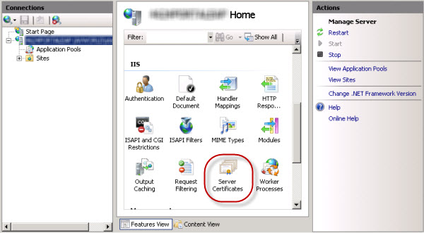 Das Symbol "Serverzertifikate" in IIS Manager Das Symbol "Serverzertifikate" in IIS Manager